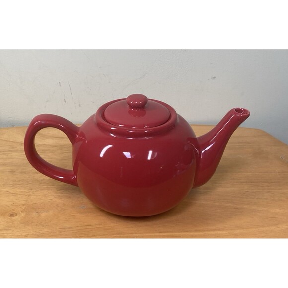 The Old Pottery Company Red Ceramic Teapot w/Lid Cottage Farmhouse Rustic Decor - Picture 1 of 10